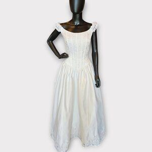 White Satin/Lavender Rose Detail Antebellum Basque Waist Corset Wedding Gown